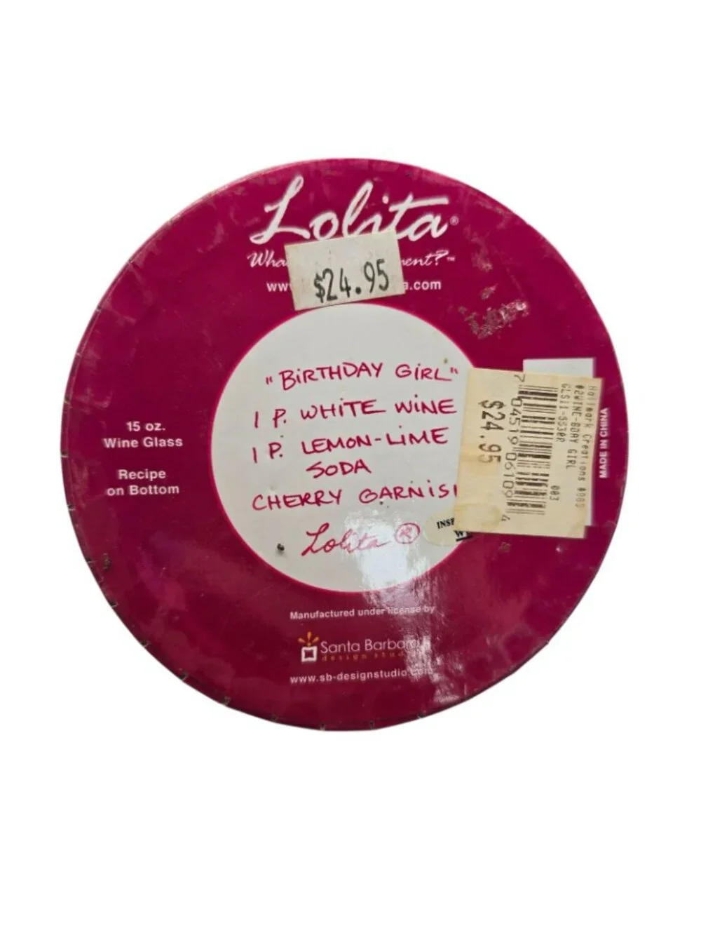 Lolita Birthday Girl Hand-Painted 15 Oz Wine Glass Recipe & Gift Box